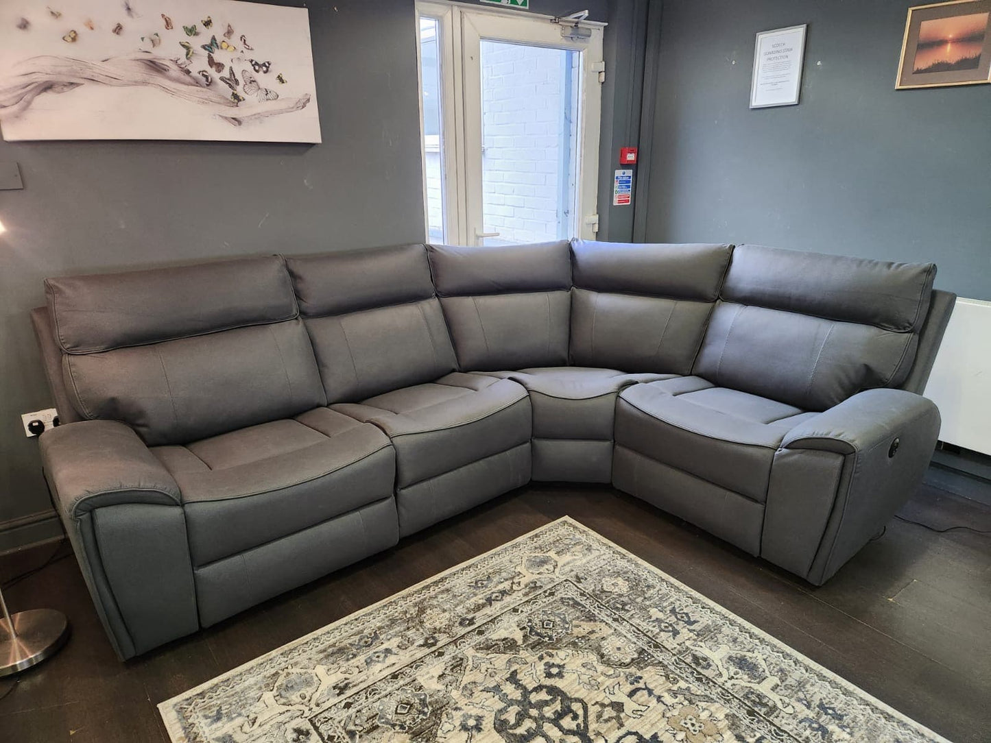 'Ronan' 2c1 Electric Recliner Easy Clean Microfibre Grey Tech Fabric Corner Sofa + USB Charging Ports