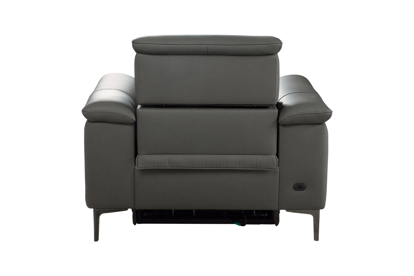 San Andreas Electric Recliner Grey Top Grain Leather Armchair / 1 Seater Sofa With Power Headrests & USB Charging Ports