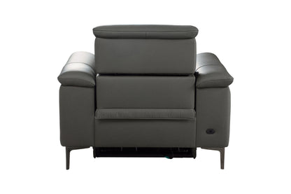 San Andreas Electric Recliner Grey Top Grain Leather Armchair / 1 Seater Sofa With Power Headrests & USB Charging Ports