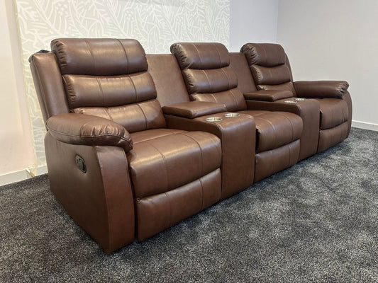 Lando Recliner Brown Leather 3 Seater + 2 Console Sofa