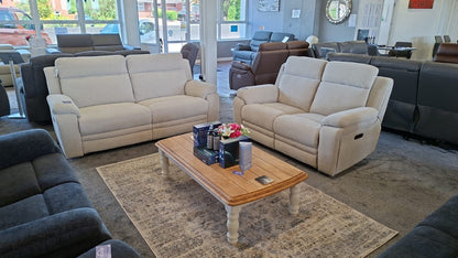 DFS Barratt Clearance Package -  Electric Reclining 3 Seater + 2 Seater Sofa Set in Ivory Fabric With USB Charging Ports
