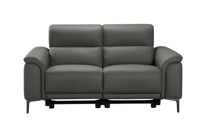 San Andreas Electric Recliner Grey Top Grain Leather 2 Seater Sofa With Power Headrests & USB Charging Ports