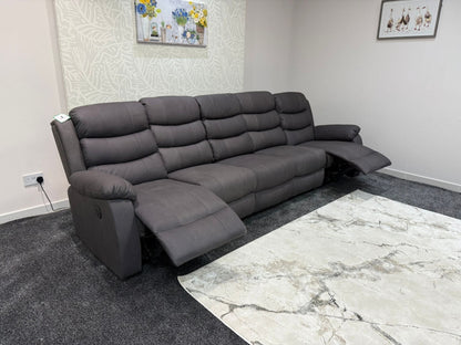Willow Grey Easy Clean Fabric 5 Seater Sofa | 2 x Fold Down Tray Table, High Headrest & Seating Position Couch