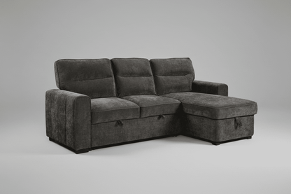 (Back in stock 15th August) 'Lionel' Charcoal Grey Fabric Right Hand Facing Corner Sofa Bed With Storage