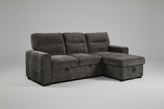 (Back in stock 15th August) 'Lionel' Charcoal Grey Fabric Right Hand Facing Corner Sofa Bed With Storage