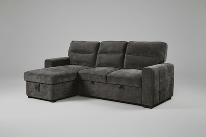 (Back in stock 15th August) 'Lionel' Charcoal Grey Fabric Left Hand Facing Corner Sofa Bed With Storage