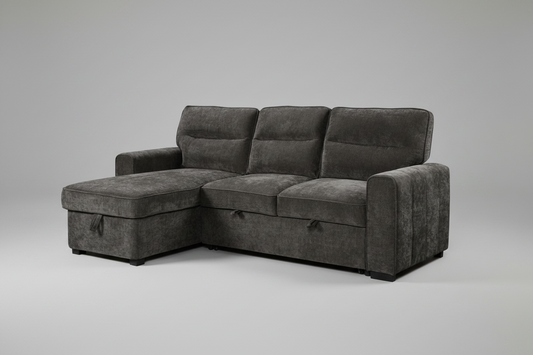 (Back in stock 15th August) 'Lionel' Charcoal Grey Fabric Left Hand Facing Corner Sofa Bed With Storage