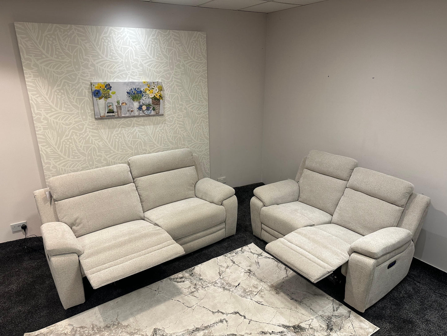 "Barre" Electric Reclining Cream / Oatmeal Fabric Sofa Range - USB Charging Ports