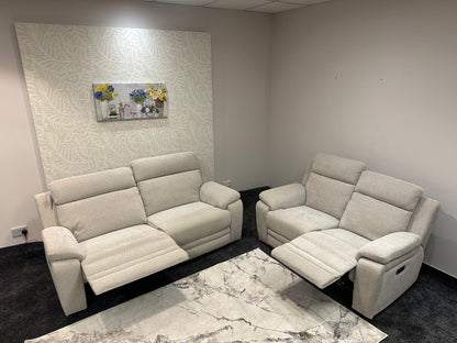 "Barre" Electric Reclining Cream / Oatmeal Fabric Sofa Range - USB Charging Ports