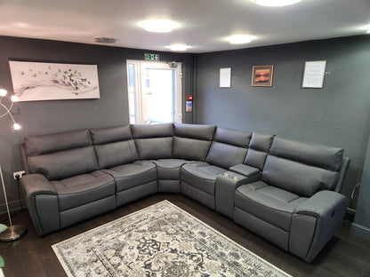 Ronan Easy Clean Microfibre Tech Fabric Electric Recliner 7 Seater 2c2c Corner Sofa + Drinks Console + USB Charging Ports | Couch