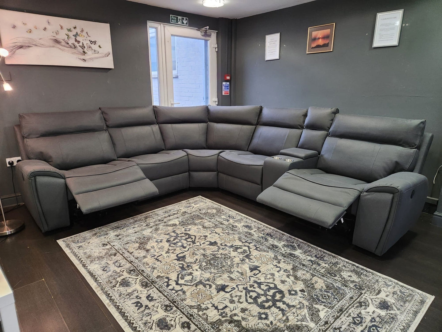 Ronan Easy Clean Microfibre Tech Fabric Electric Recliner 7 Seater 2c2c Corner Sofa + Drinks Console + USB Charging Ports | Couch