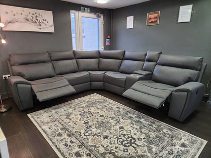 Ronan Easy Clean Microfibre Tech Fabric Electric Recliner 7 Seater 2c2c Corner Sofa + Drinks Console + USB Charging Ports | Couch