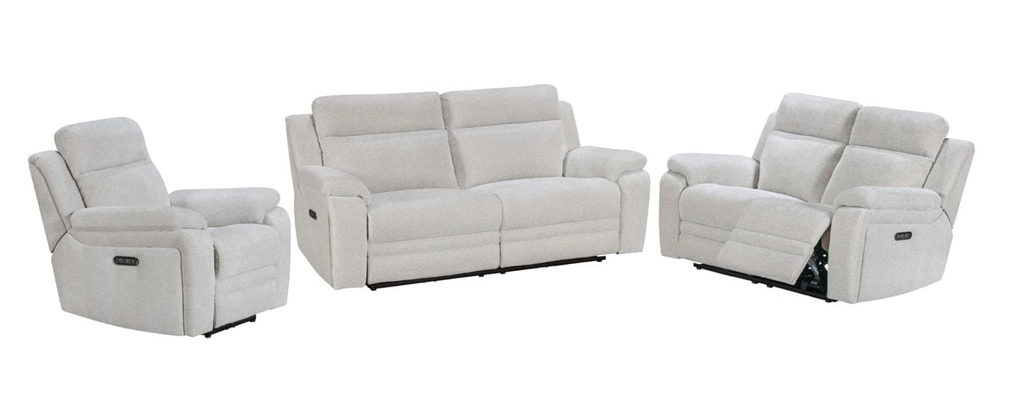 "Barre" Electric Reclining Cream / Oatmeal Fabric Sofa Range - USB Charging Ports