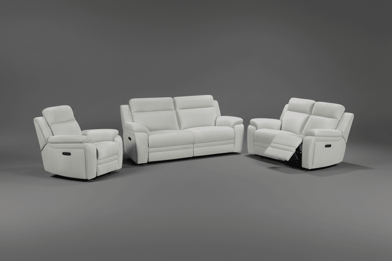 "Barre" Electric Reclining Cream / Oatmeal Fabric Sofa Range - USB Charging Ports