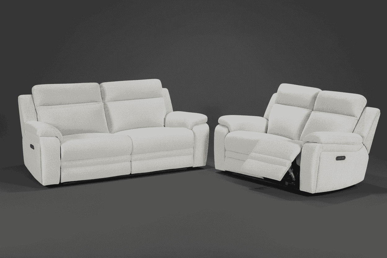 "Barre" Electric Reclining Cream / Oatmeal Fabric Sofa Range - USB Charging Ports
