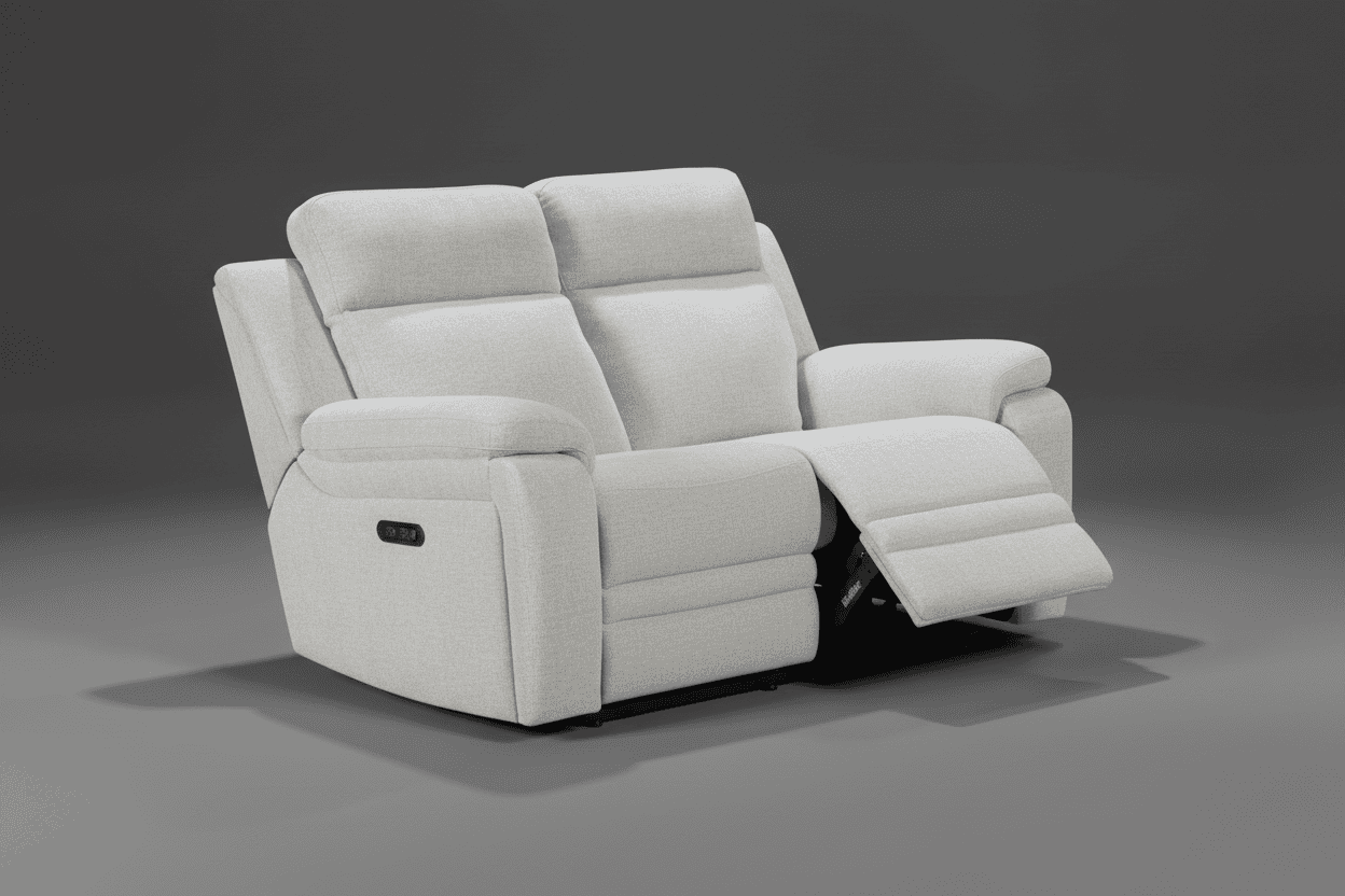 "Barre" Electric Reclining Ivory Fabric 2 Seater Sofa - USB Charging Ports