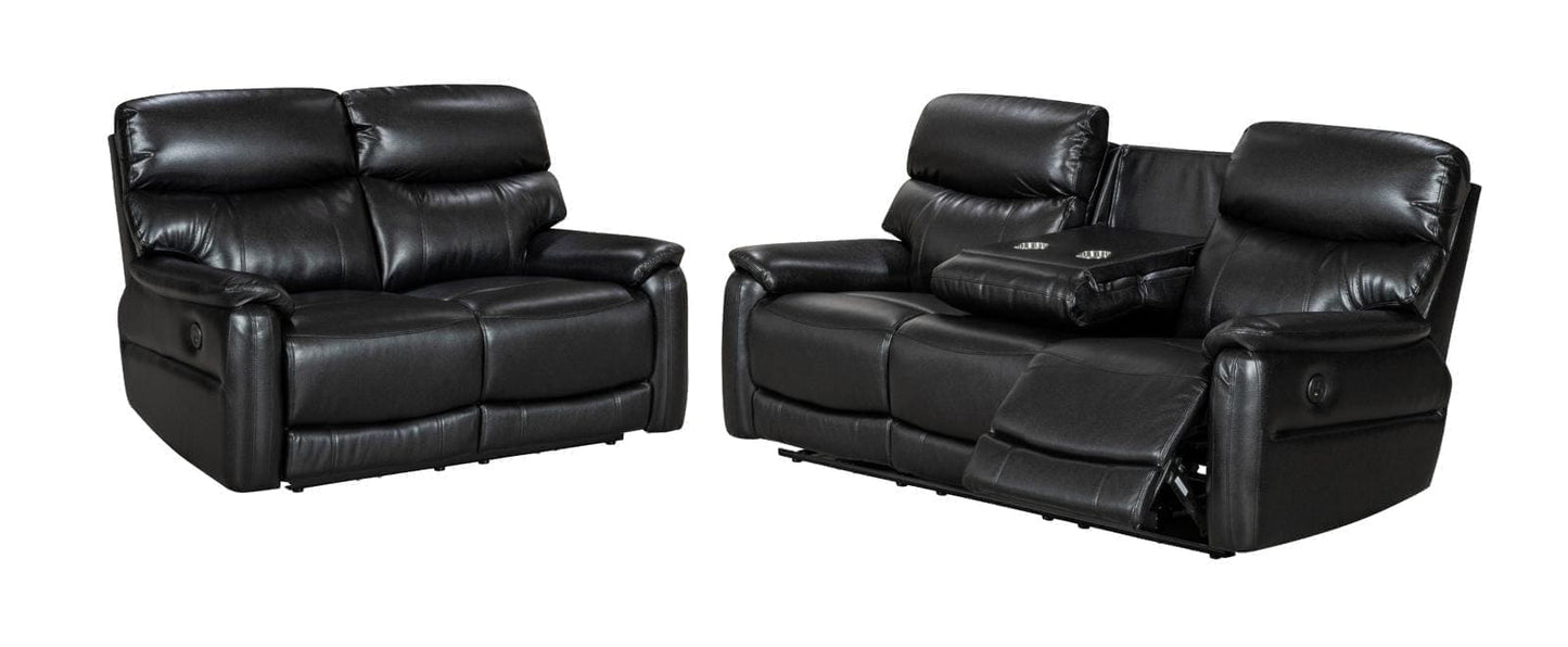 Lazy Boy Black Milano Leather Electric / Power Reclining 3 Seater + 2 Seater Sofa Suite Set With USB Charging Ports & Drop Down Tray Table