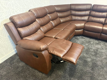 "Lando" Brown Leather 3C3 Recliner Corner Sofa | Drinks Tray Table x 2 | Modular