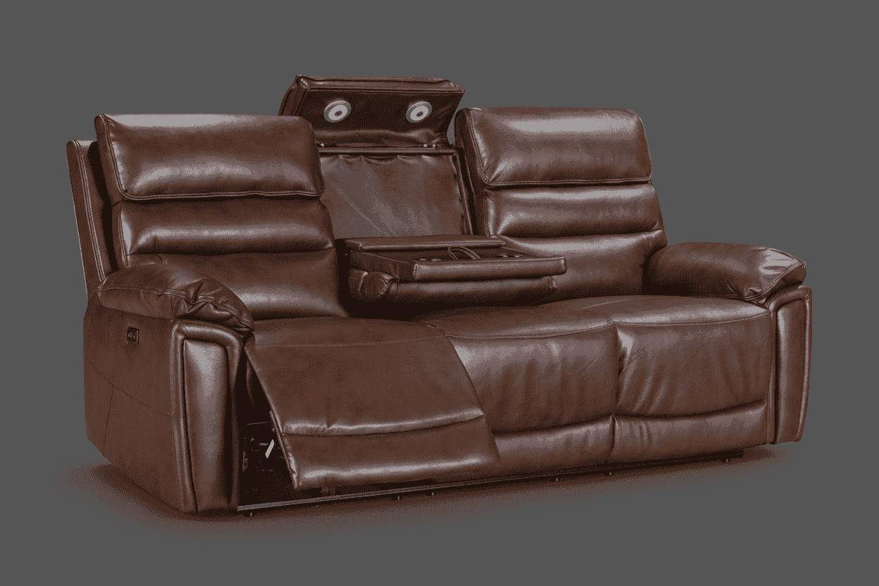 BUNDLE DEAL! DFS Lawson Brown Leather Electric Reclining 3 Seater + 2 Seater With Drinks Console + Armchair Sofa Range Suite Set With USB Charging Ports & Drop Down Tray Table