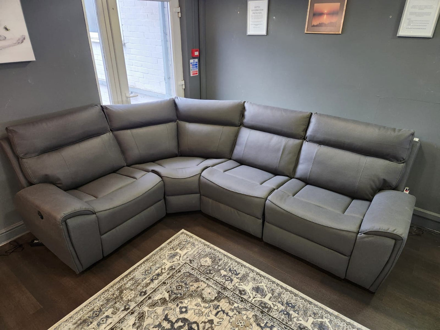 'Ronan' 2c1 Electric Recliner Easy Clean Microfibre Grey Tech Fabric Corner Sofa + USB Charging Ports - Reversible