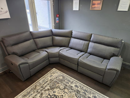 'Ronan' 2c1 Electric Recliner Easy Clean Microfibre Grey Tech Fabric Corner Sofa + USB Charging Ports - Reversible