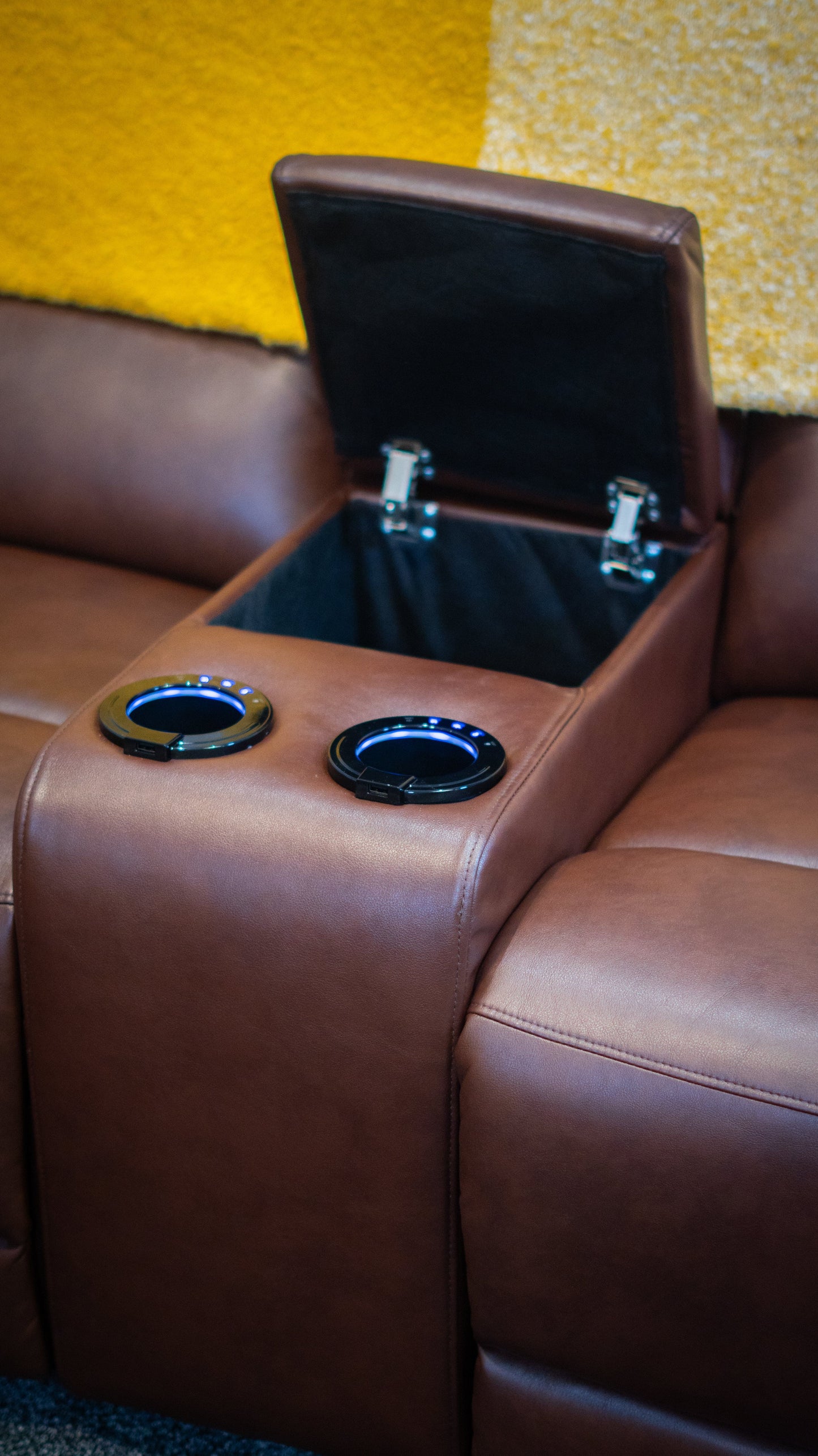 Donald Brown Leather Electric / Power Reclining 3 Seater + 2 Seater Sofa Set With USB Charging Ports & Drop Down Tray Table