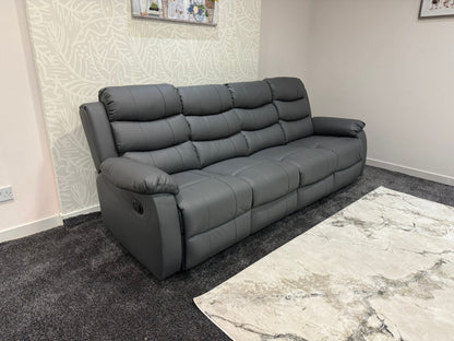 Lando Grey Leather 4 Seater Sofa | Fold Down Tray Table, High Headrest & Seating Position Couch