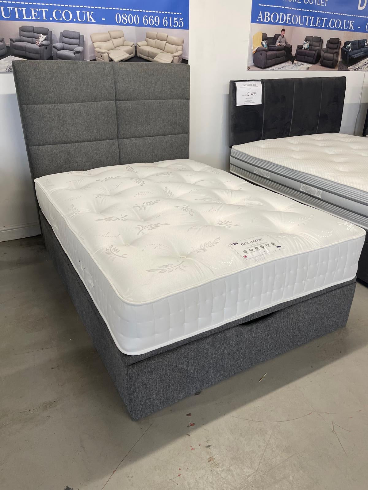 'Indulgence' Grey Fabric Ottoman Bed Frame & Firm Mattress Package - Available In 4'6ft Double or 5ft King