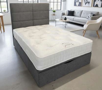 'Indulgence' Grey Fabric Ottoman Bed Frame & Firm Mattress Package - Available In 4'6ft Double or 5ft King