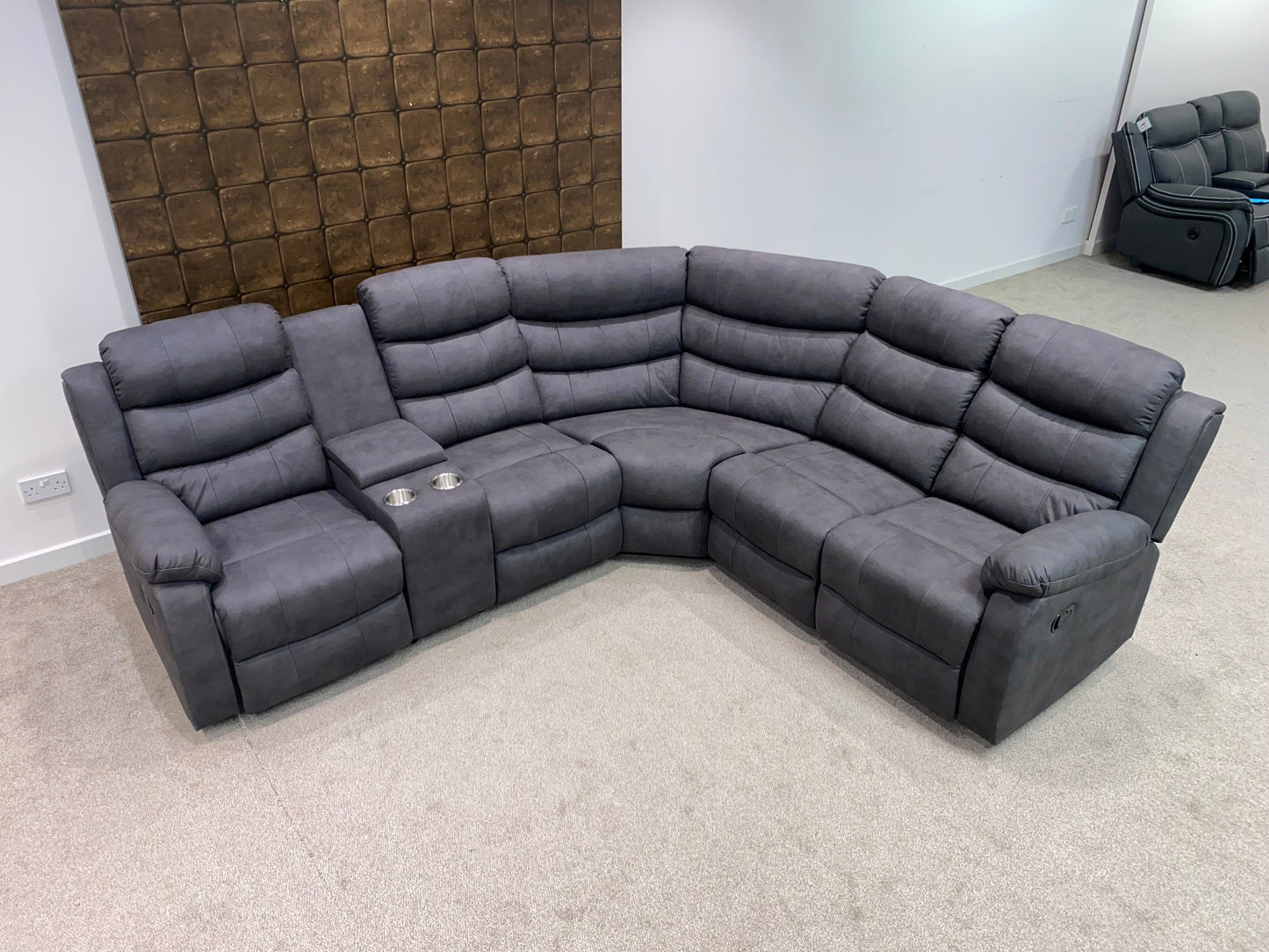 "Willow" Dark Grey Easy Clean Fabric 2C2 MANUAL Recliner Modular Corner Sofa + Console | Couch |