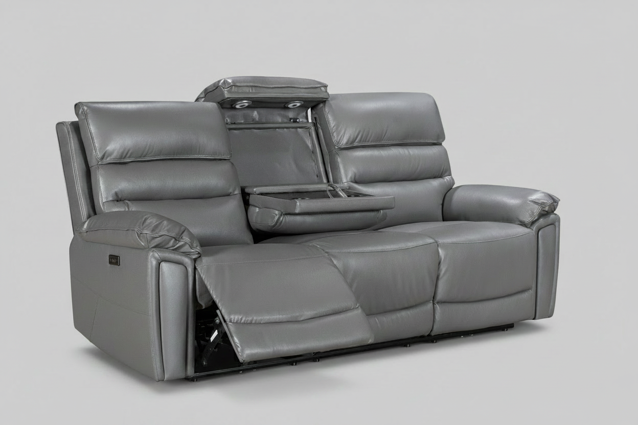 'SPECIAL OFFER' DFS Lawson Grey Leather Electric Reclining 3 Seater + 2 Seater Sofa Set With USB Charging Ports & Drop Down Tray Table With Reading Lights (Copy)