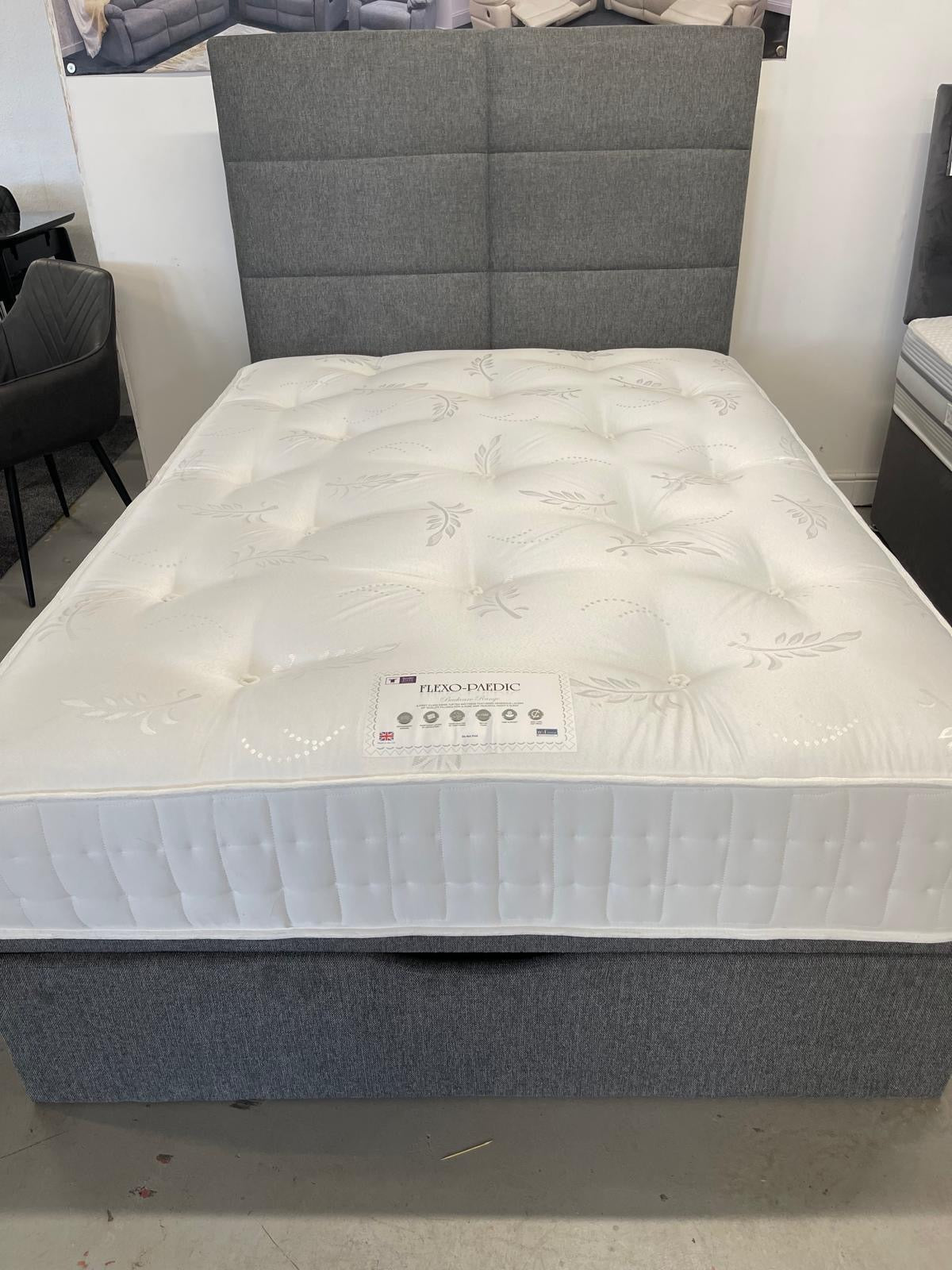 'Indulgence' Grey Fabric Ottoman Bed Frame & Firm Mattress Package - Available In 4'6ft Double or 5ft King