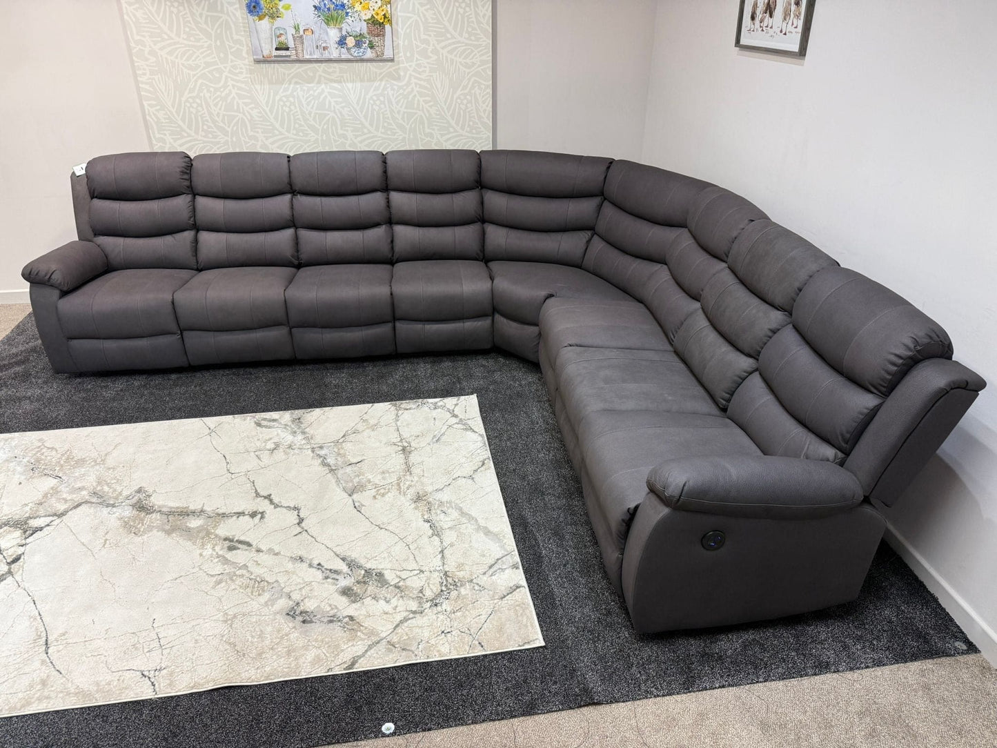 "Willow" Dark Grey Fabric 4C3 Recliner Corner Sofa | 2 x Drinks Tray Tables | Easy Clean Fabric | Modular