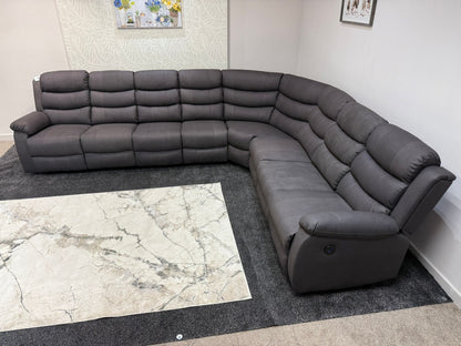 "Willow" Dark Grey Fabric 4C3 Recliner Corner Sofa | 2 x Drinks Tray Tables | Easy Clean Fabric | Modular