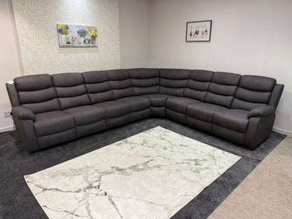 "Willow" Dark Grey Fabric 4C3 Recliner Corner Sofa | 2 x Drinks Tray Tables | Easy Clean Fabric | Modular