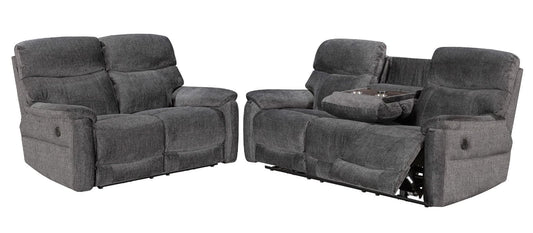DFS Grey Aquaclean Vogue Fabric Electric Reclining Sofa Range With Fold Down Tray Table & Wireless Charger