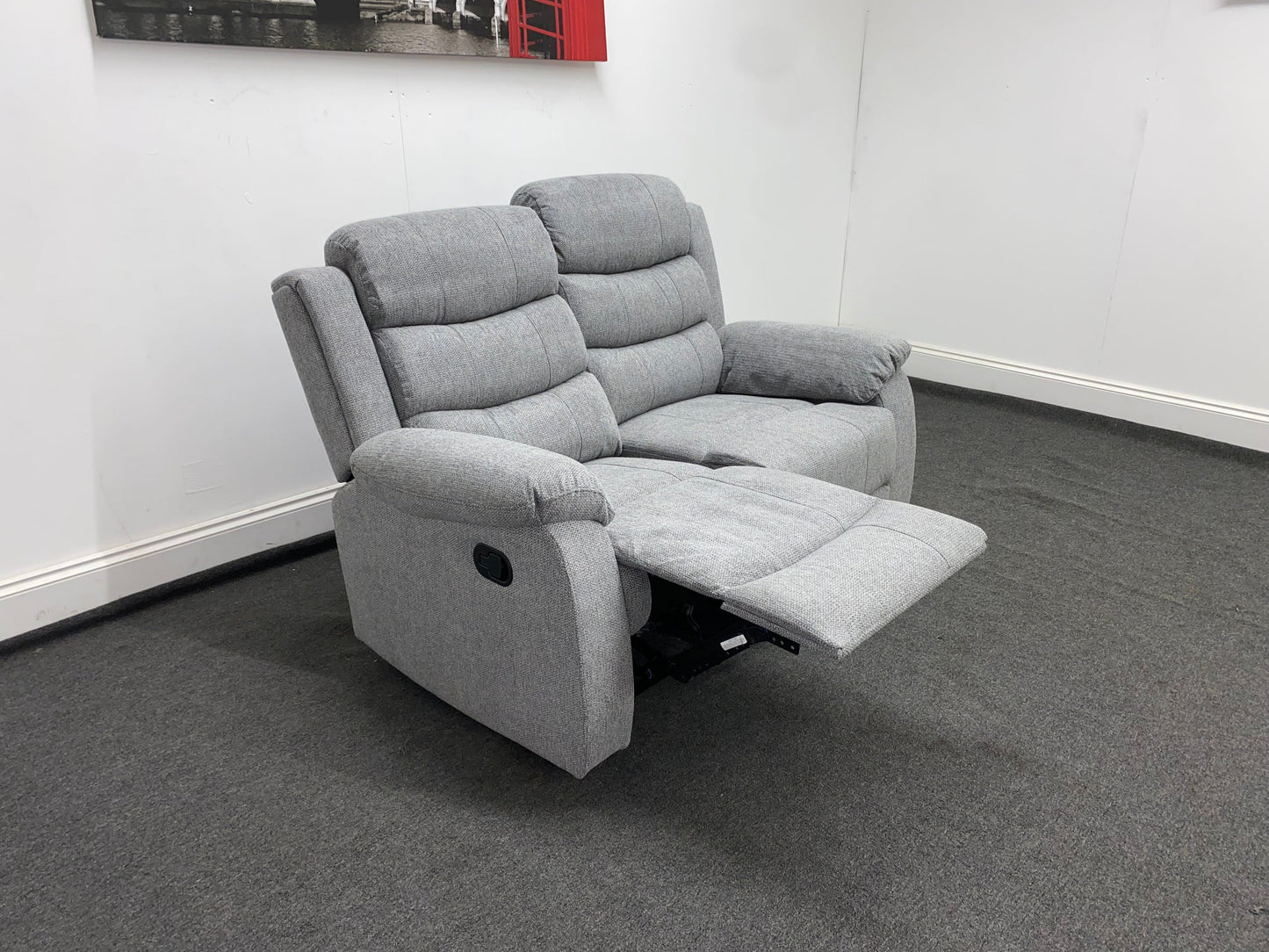 ‘Lewson’ Grey Fleck Fabric Recliner 2 + 1 + 1 Seater Sofa & Armchair Suite Set | Couch |