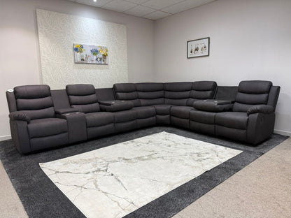"Willow" Dark Grey Fabric 4C3C Recliner Corner Sofa | Drinks Tray Table | Easy Clean Fabric | Modular