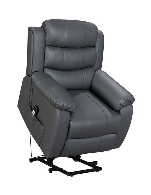 Dual Motor Electric Lando Grey Leather Rise & Recliner 1 Seater Sofa / Armchair