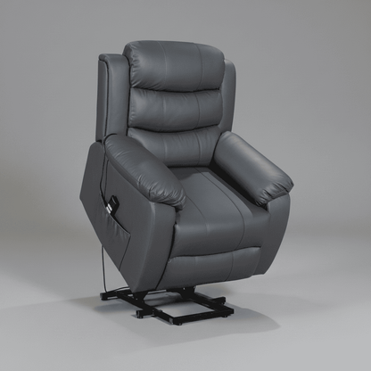 Dual Motor Electric Lando Grey Leather Rise & Recliner 1 Seater Sofa / Armchair