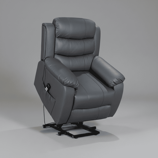 Dual Motor Electric Lando Grey Leather Rise & Recliner 1 Seater Sofa / Armchair