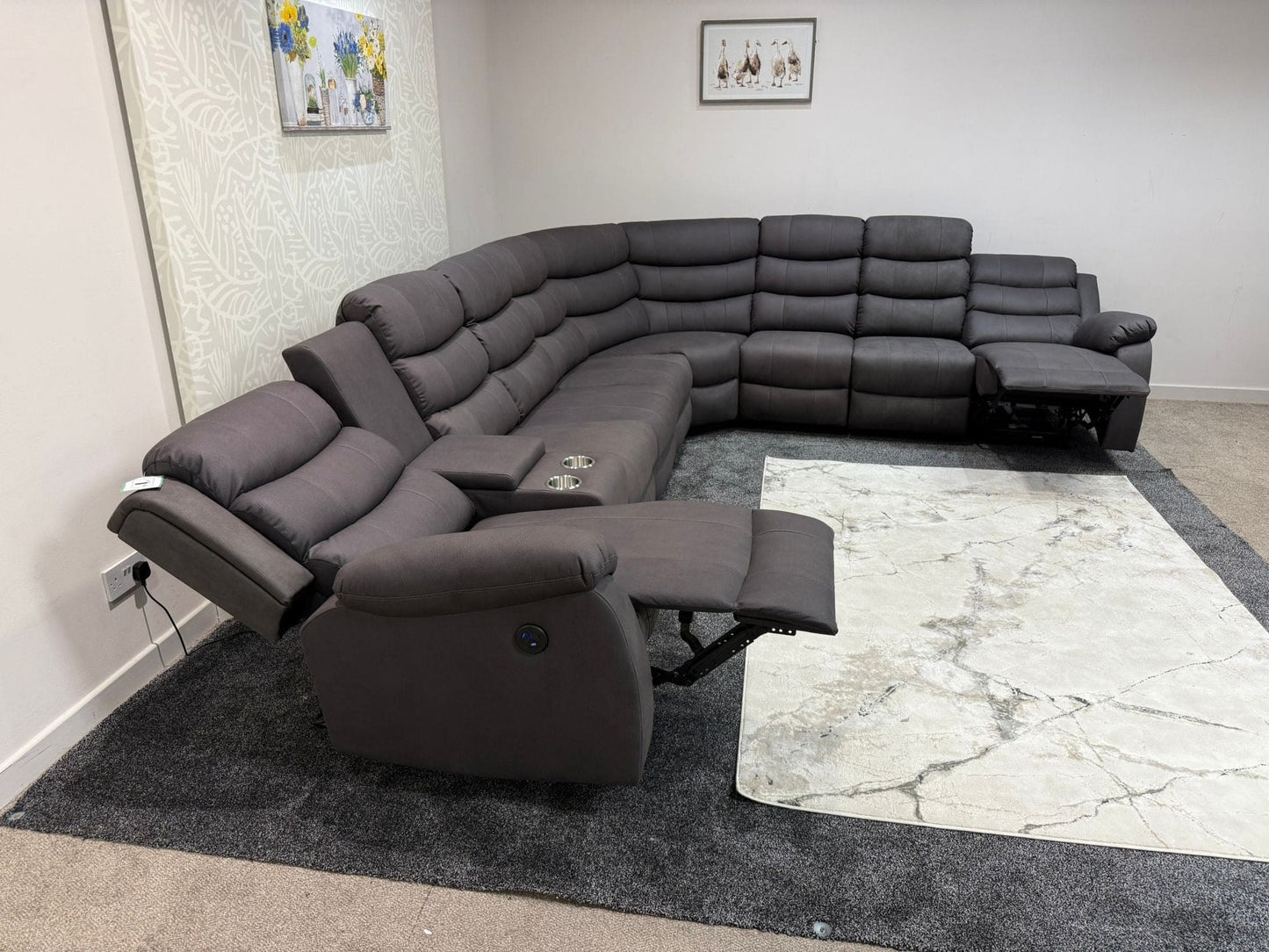 "Willow" Dark Grey Fabric 4C3C Recliner Corner Sofa | Drinks Tray Table | Easy Clean Fabric | Modular