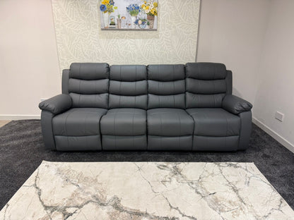 Lando Grey Leather 4 Seater Sofa | Fold Down Tray Table, High Headrest & Seating Position Couch