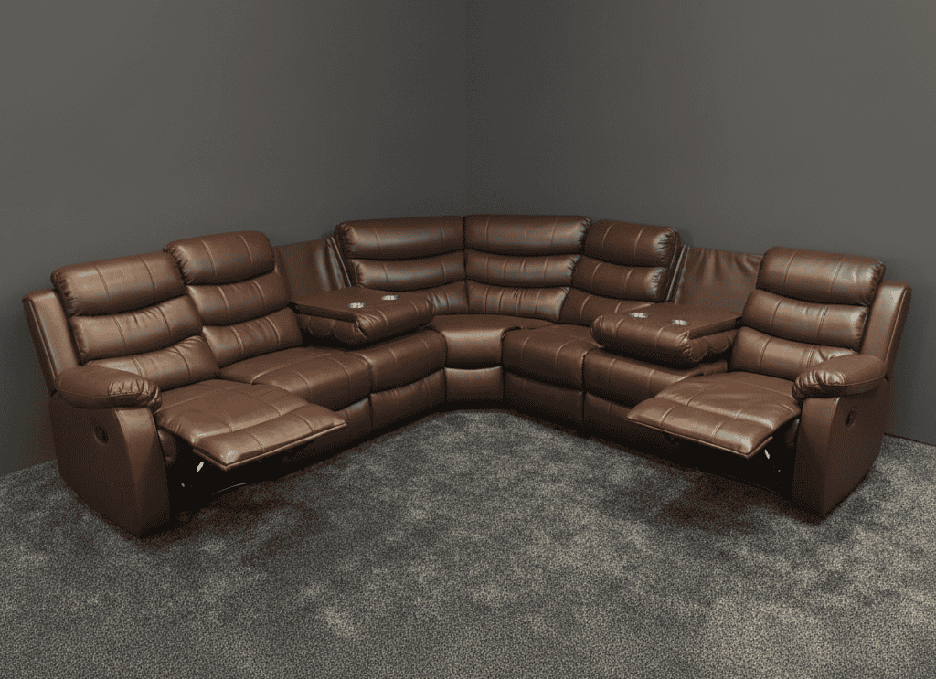 "Lando" Brown Leather 3C3 Recliner Corner Sofa | Drinks Tray Table x 2 | Modular