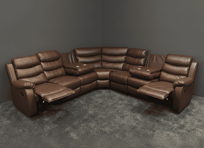 "Lando" Brown Leather 3C3 Recliner Corner Sofa | Drinks Tray Table x 2 | Modular