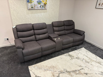 Willow Grey Easy Clean Fabric 4 Seater Sofa With Drinks Console - High Headrest & Seating Position Couch