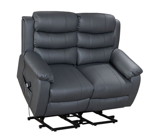 Dual Motor Electric Lando Grey Leather Rise & Recliner 2 Seater Sofa Suite Couch