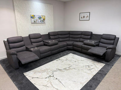 "Willow" Dark Grey Fabric 4C3C Recliner Corner Sofa | Drinks Tray Table | Easy Clean Fabric | Modular