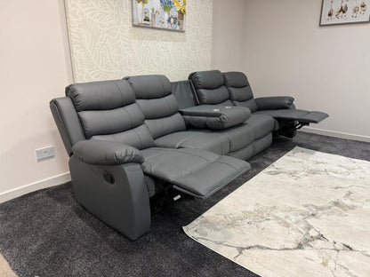 Lando Grey Leather 5 Seater Sofa | Fold Down Tray Table, High Headrest & Seating Position Couch