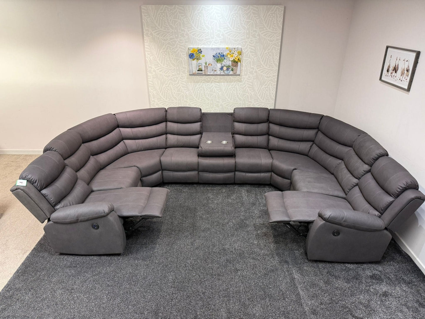 Large Willow Grey Fabric U Shape Corner Sofa With Fold down Tray Table